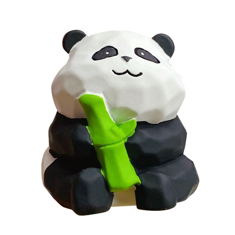 Resin wood carving style panda ornament creative exquisite panda flower home desktop decoration decoration