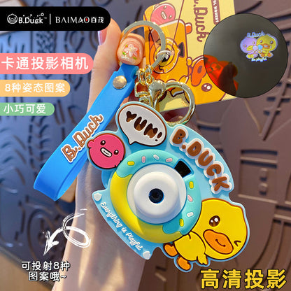 Yellow Duck Projection Luminous Camera Keychain Cartoon Cute Multi functional Camera Keychain Pendant