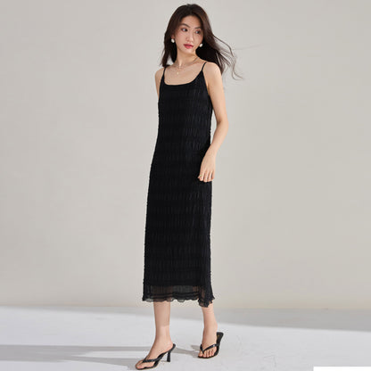 Ethereal Pleated Lace Slip Dress