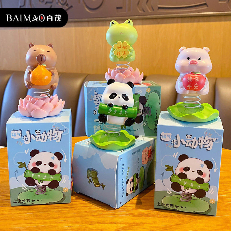 Good luck keeps shaking, happy desktop resin cute pet ornaments, cute pandas, pigs, office workstation decorations