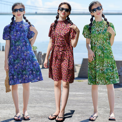 Cheongsam Style Girls' Floral Dress