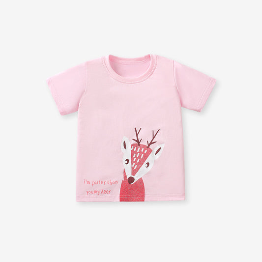 Cartoon Short-Sleeved Cotton T-Shirt for Girls