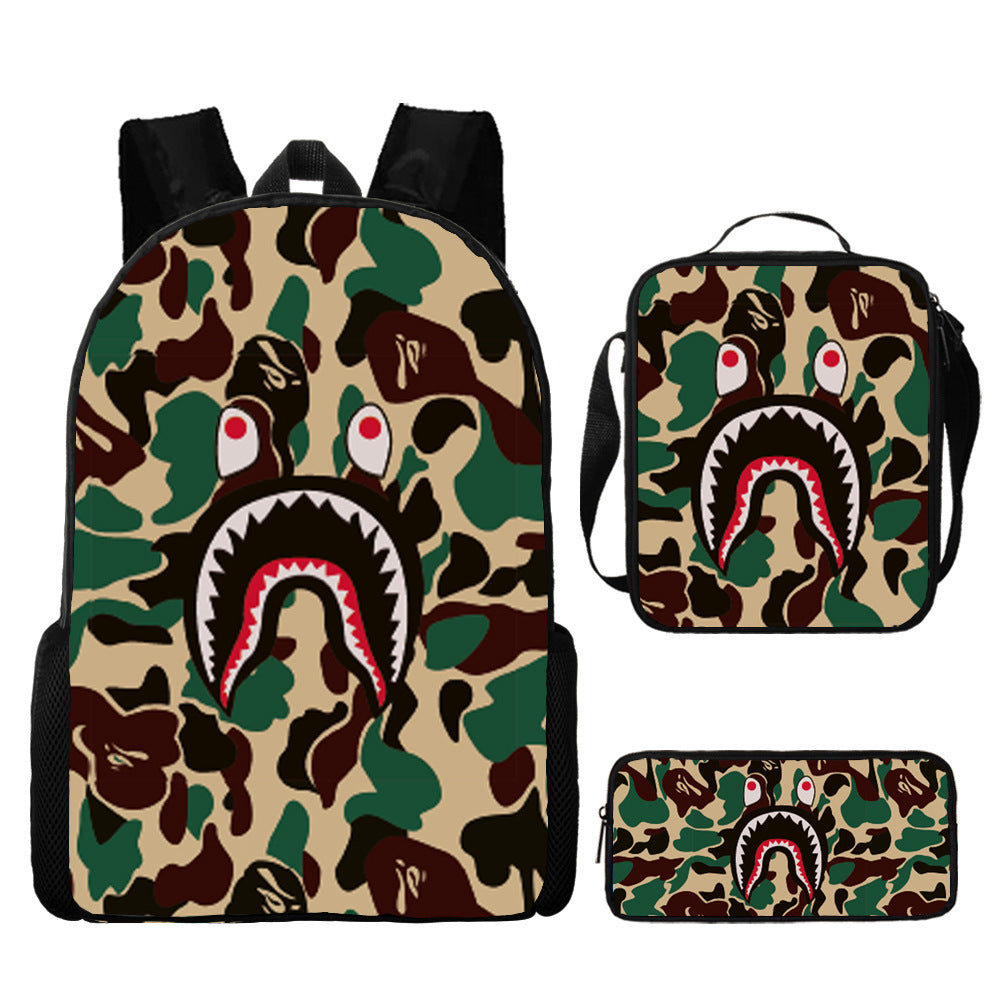 Shark Cartoon Children's Backpack Three-Piece Set