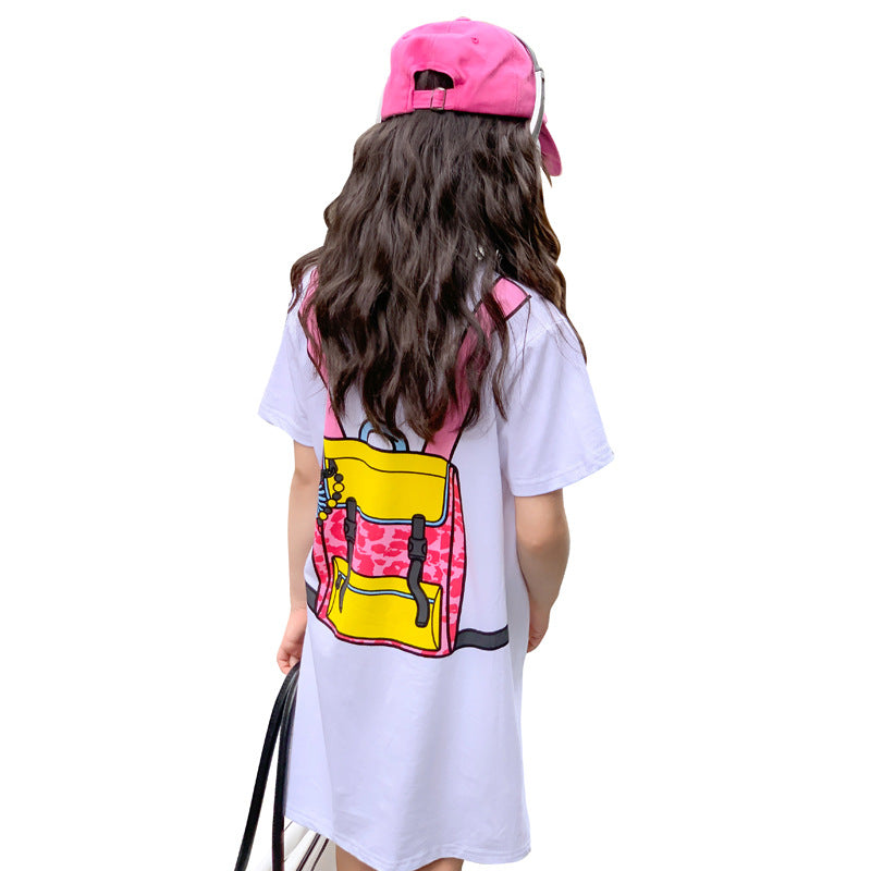 Korean Style Girls' Cartoon T-shirt Dress