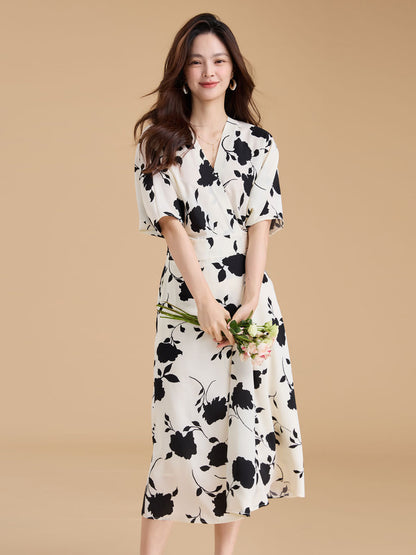 Chinese-French Vintage Print Wrap Dress