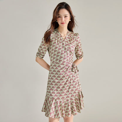 Slimming Floral Wrap Mermaid Dress