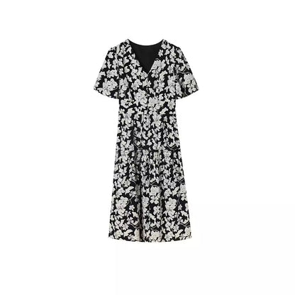 French Elegance Black & White Floral Dress