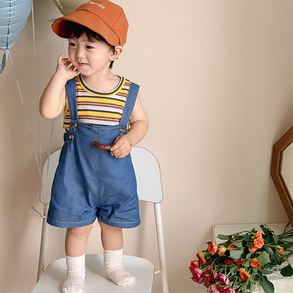 Baby Boy Striped Tank Top and Suspender Pants Two-Piece Set