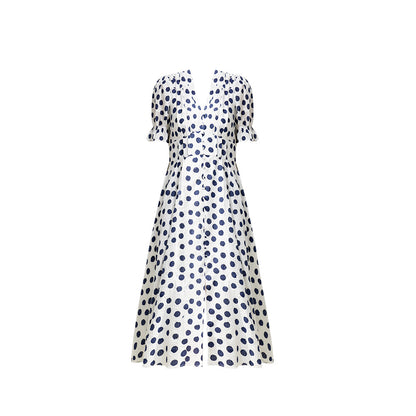 Chic French Polka Dot Jacquard Midi Dress