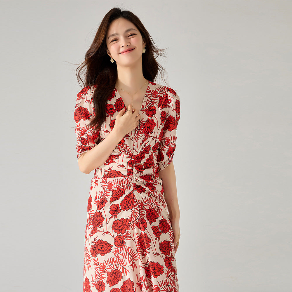 Rosé Elegance Floral Midi Dress