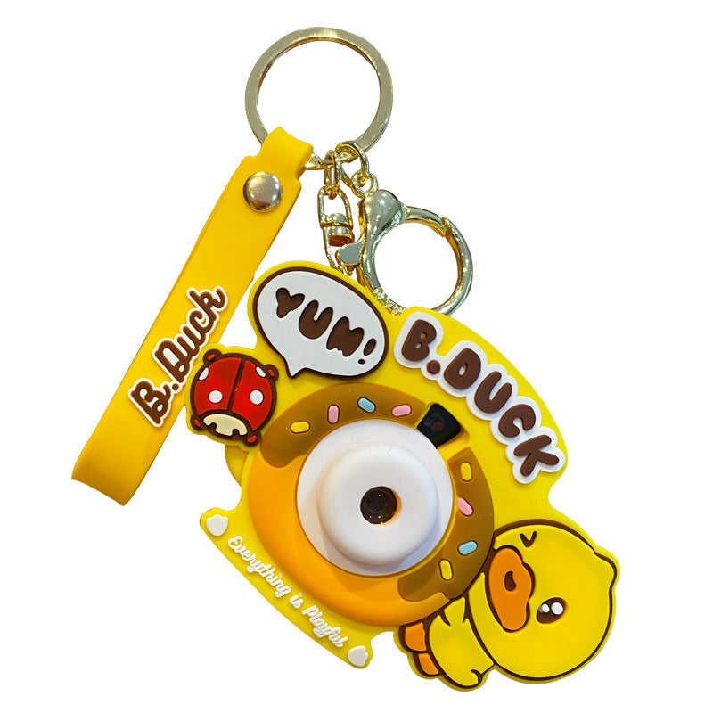 Yellow Duck Projection Luminous Camera Keychain Cartoon Cute Multi functional Camera Keychain Pendant