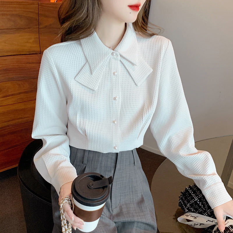 Women's French Style White Long-Sleeve Blouse