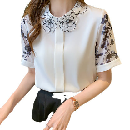 Women's Korean Style Babydoll Collar Short Sleeve Blouse