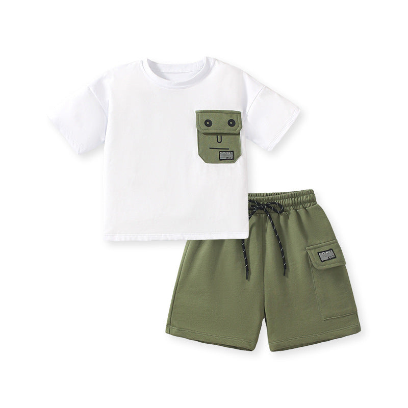 Short Sleeve Fashionable Pure Cotton Two-Piece Set for Boys