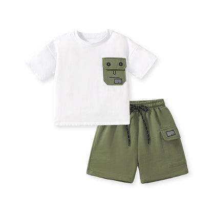 Short Sleeve Fashionable Pure Cotton Two-Piece Set for Boys