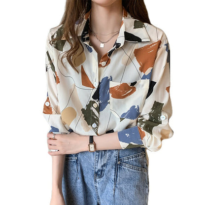 Women's Retro Casual Long Sleeve Chiffon Blouse