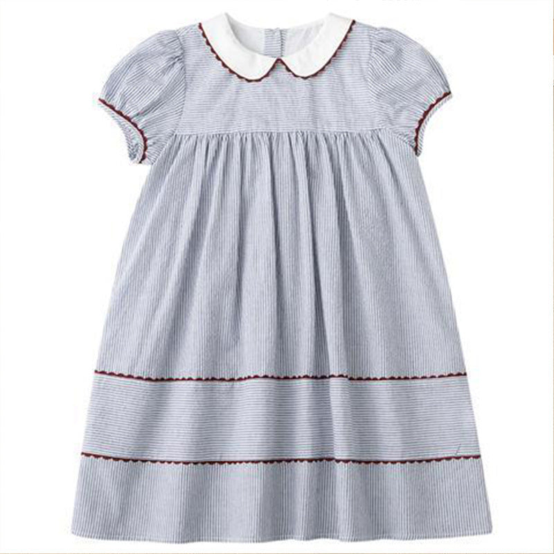 Contrast Color Striped Doll Collar Preppy Style Dress