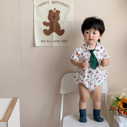 Baby Boy Cartoon Onesie with Mini Tie