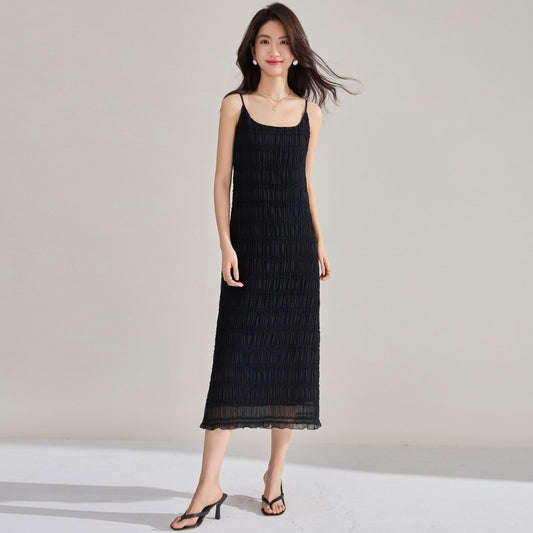 Ethereal Pleated Lace Slip Dress