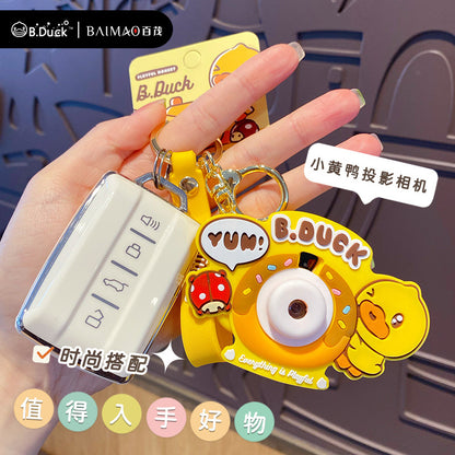 Yellow Duck Projection Luminous Camera Keychain Cartoon Cute Multi functional Camera Keychain Pendant