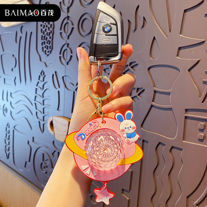 Cartoon Creative Starry Sky Rabbit Roaming Space Atmosphere Light Keychain Women's Car Keychain Backpack Pendant