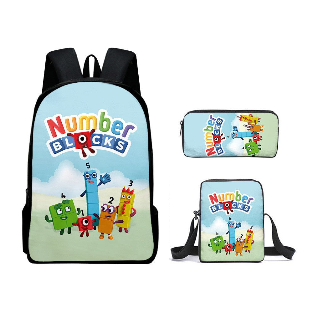 Numberblocks Children's Backpack Three-Piece Set | Cartoon Character ...