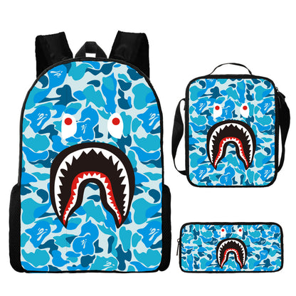 Shark Cartoon Children's Backpack Three-Piece Set