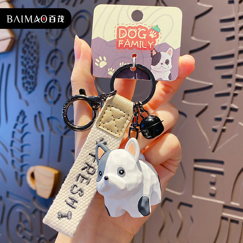 Resin standing posture wooden carving dog keychain, cute and exquisite female creativity, two Ha keychain bag pendant