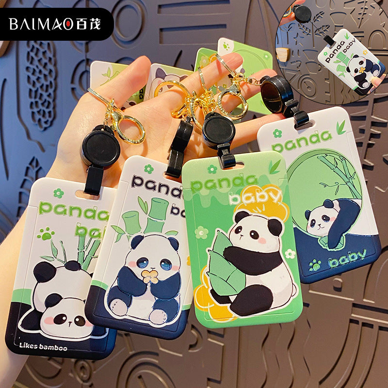 Cute Panda Keychain Student Card Cover Waterproof Cover Push fit Bus Card ID Protection Cover Backpack Hanging