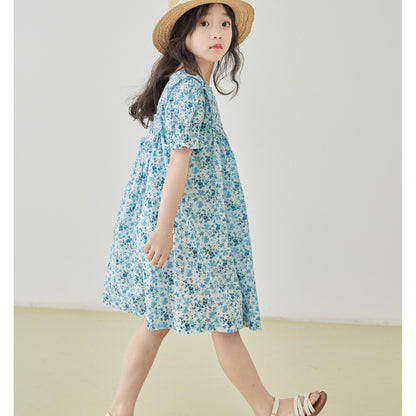 Korean Style Sweet Bubble Sleeve Floral Princess Dress