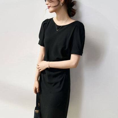 Elegant Back-Twist Black Midi Dress