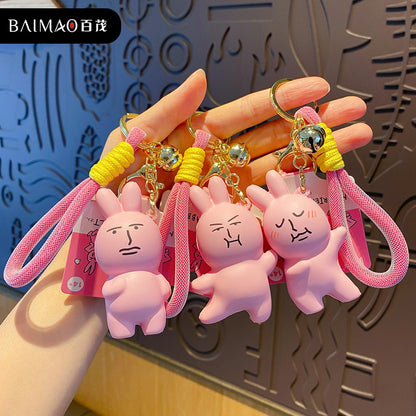 Creative Cartoon Pink Rabbit Pinch Music Keychain Female Cute Emotionally Stable Stress Relieving Toy Bag Pendant