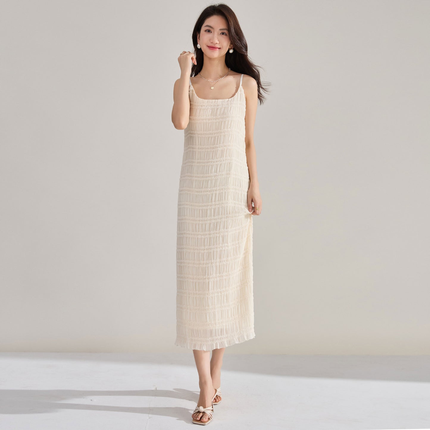 Ethereal Pleated Lace Slip Dress