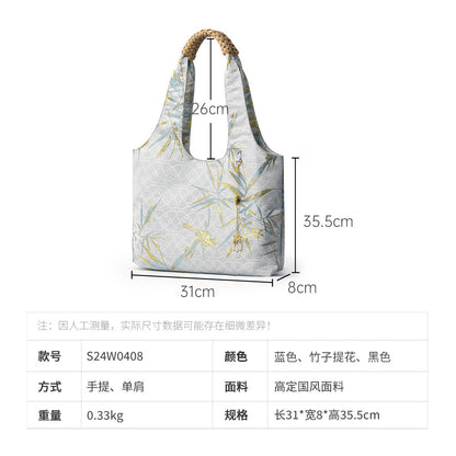 Original Chinese style shoulder bag for women retro handbag bamboo jacquard canvas bag fashionable and versatile bag for women