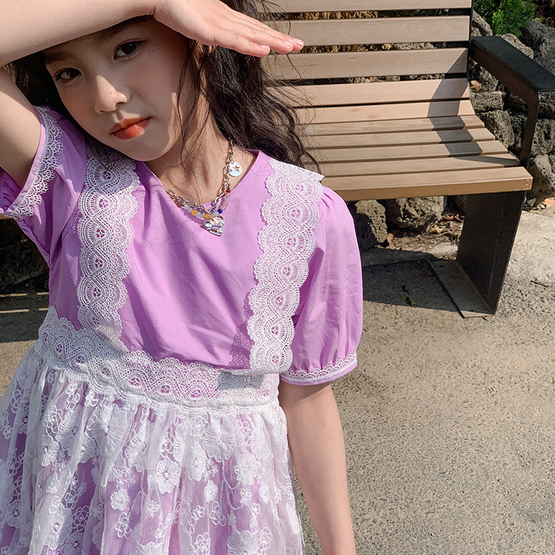 女童韩版蕾丝拼布公主裙
