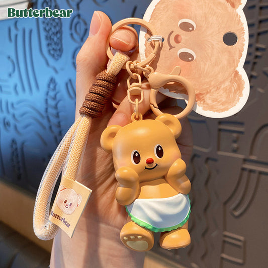 Butter Bear Keychain Female Cute Creative Exquisite Soft Cute Bear Doll Keychain Circle Backpack Pendant