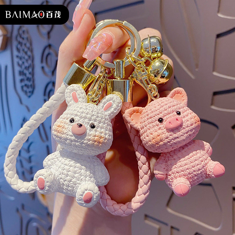 Cartoon resin yarn animal keychain bunny exquisite cute couple doll car keychain backpack pendant