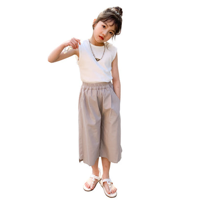 Girls' Chic Tank Top and Wide-leg Capri Pants Two Pieces Set