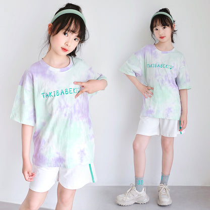 Girls' Tie-Dye T-shirt and Shorts Two Pieces Set
