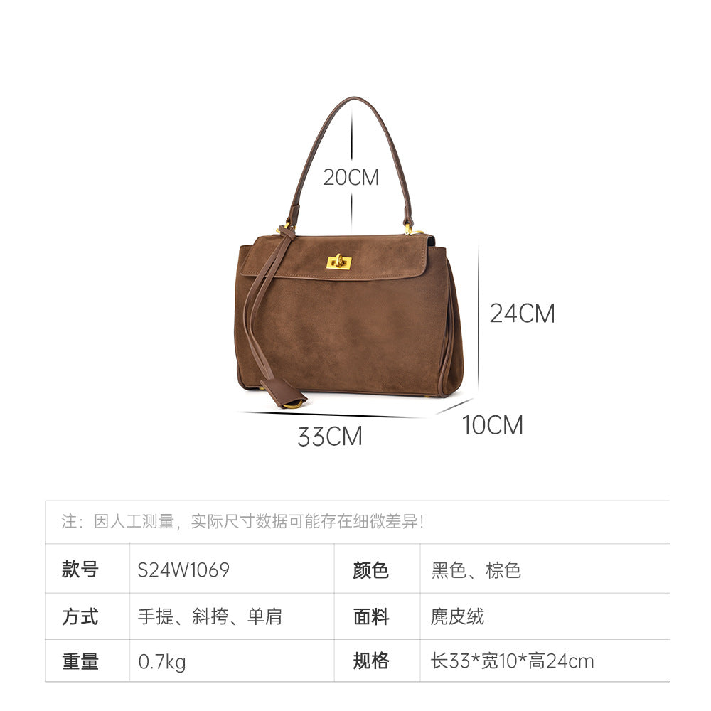 Retro suede frosted tote bag for women large capacity lazy commuting armpit bag high-end and versatile leather shoulder bag