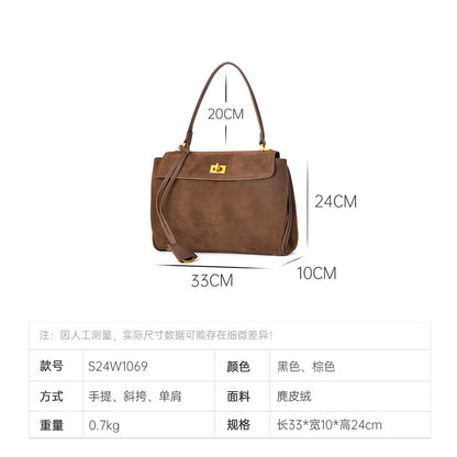 Retro suede frosted tote bag for women large capacity lazy commuting armpit bag high-end and versatile leather shoulder bag