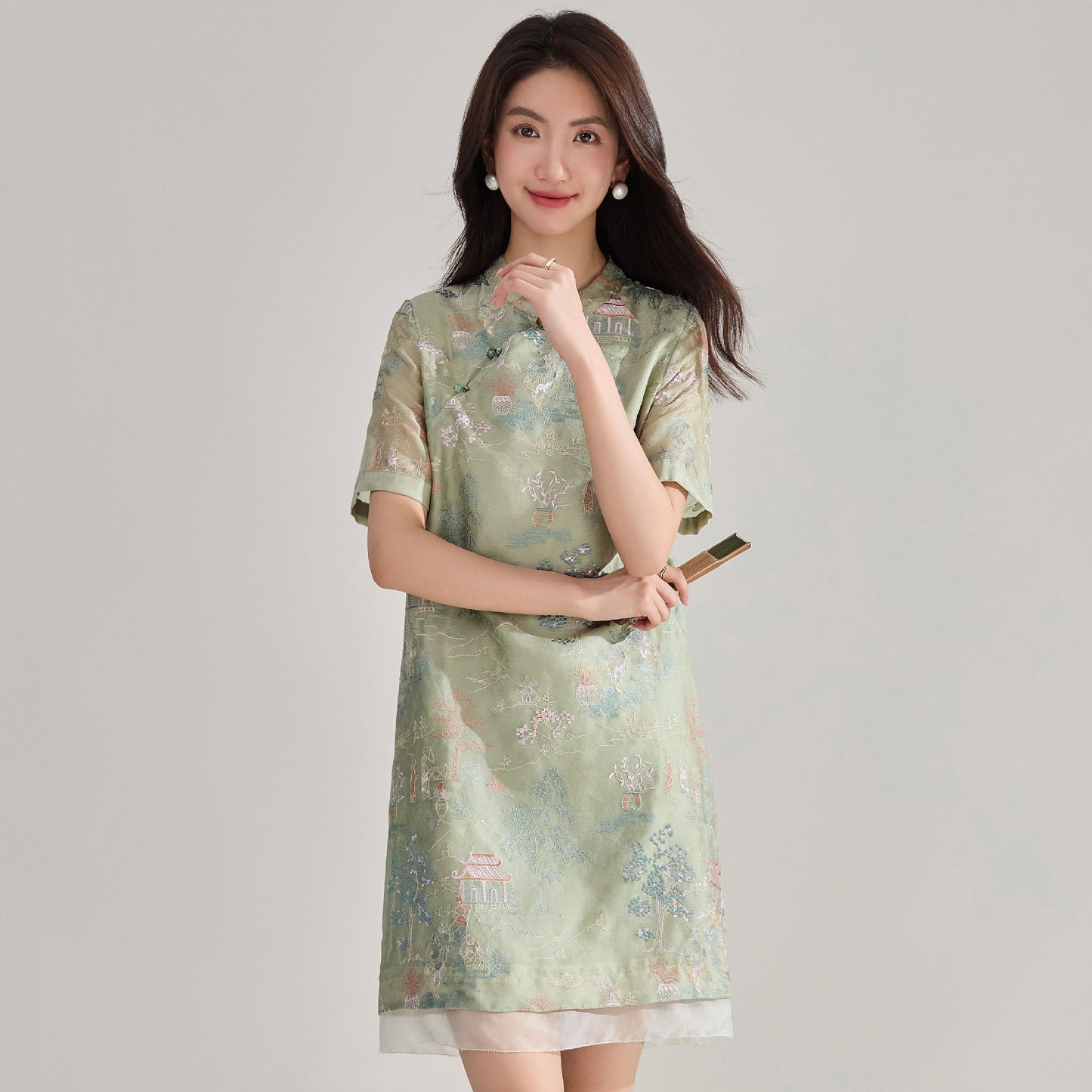 Embroidered Organza Modern Qipao Dress