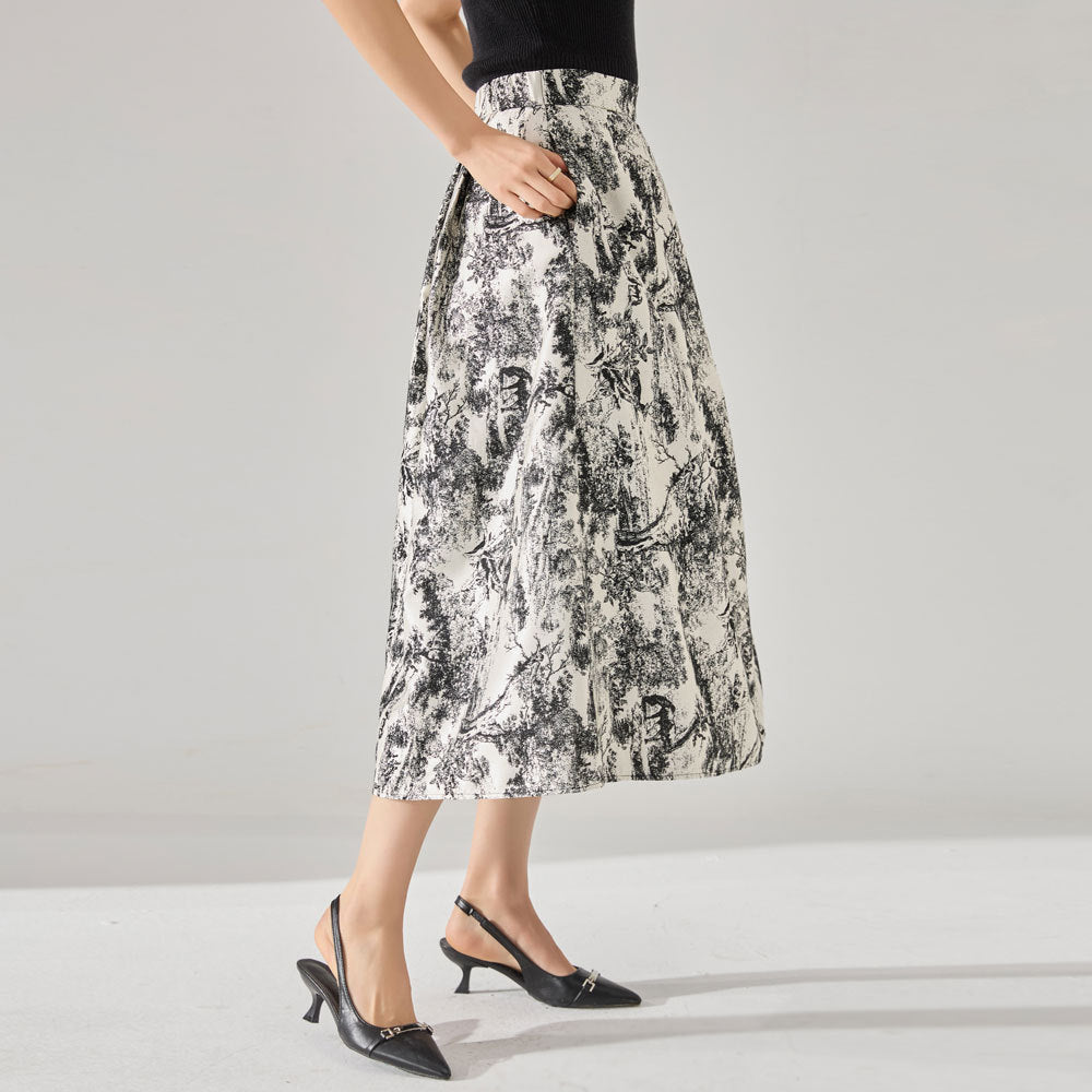 Elegant Pleated Floral A-Line Skirt