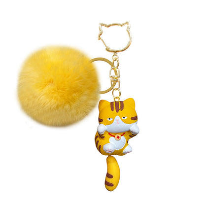 Nuo Ji Yuanqi Cat Plush Keychain Female Cute Hairy Orange Cat Backpack Pendant