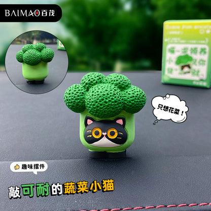 Resin small vegetable cat ornament worker's position, scallion flower vegetable cat figurine desktop decoration