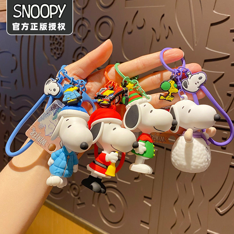 SNOOPY Warm Winter Cute Dog Pendant Christmas Keychain Student Backpack Keychain Ring