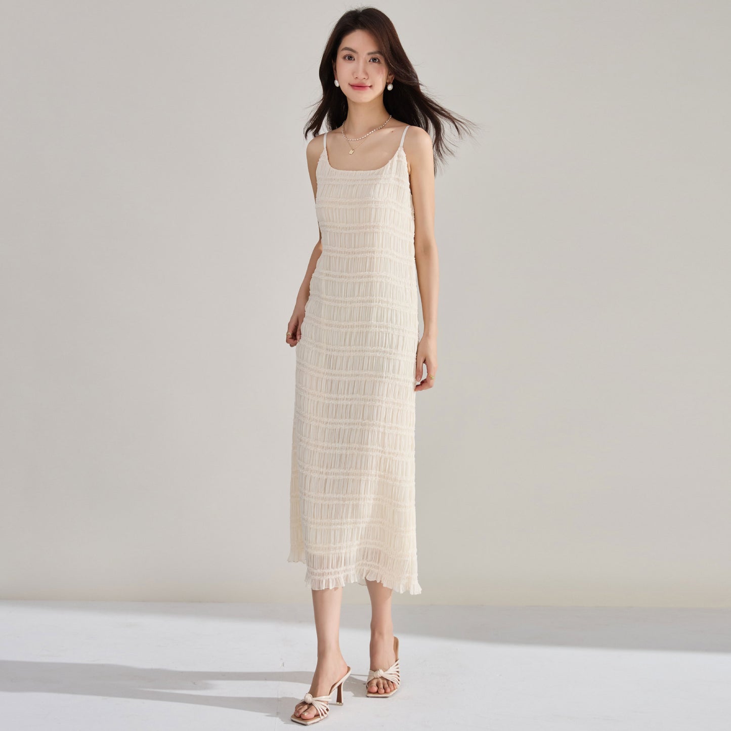 Ethereal Pleated Lace Slip Dress