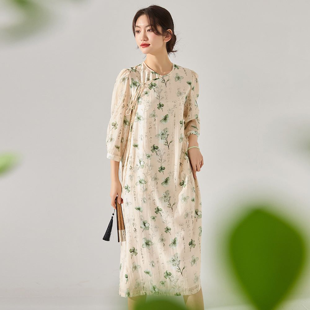 Elegant Chinese Tencel Cheongsam Style Dress