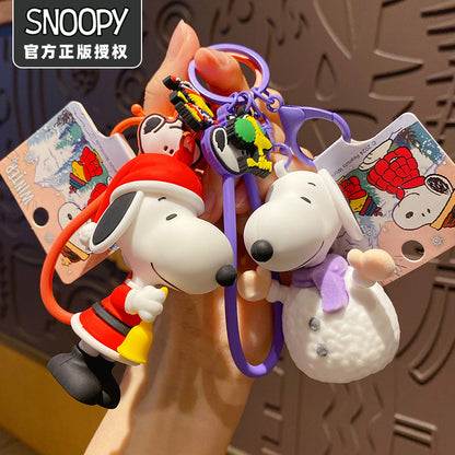 SNOOPY Warm Winter Cute Dog Pendant Christmas Keychain Student Backpack Keychain Ring