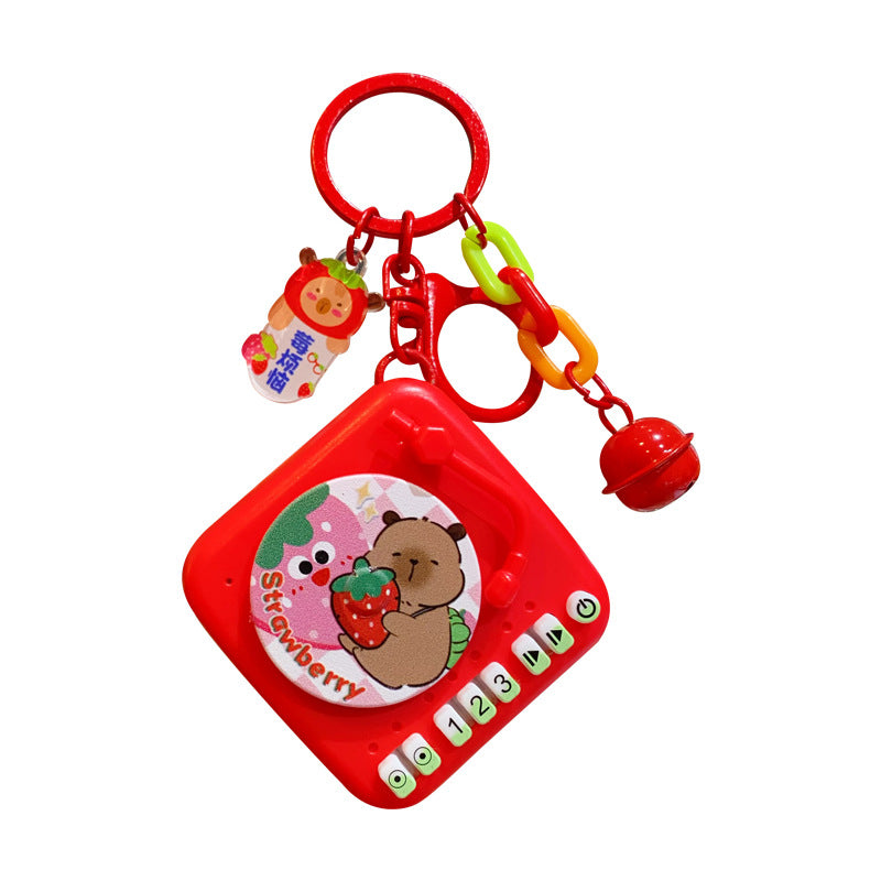 Creative cartoon Buddha style water dolphin fun phonograph keychain pendant, cute strawberry couple retro bag decoration